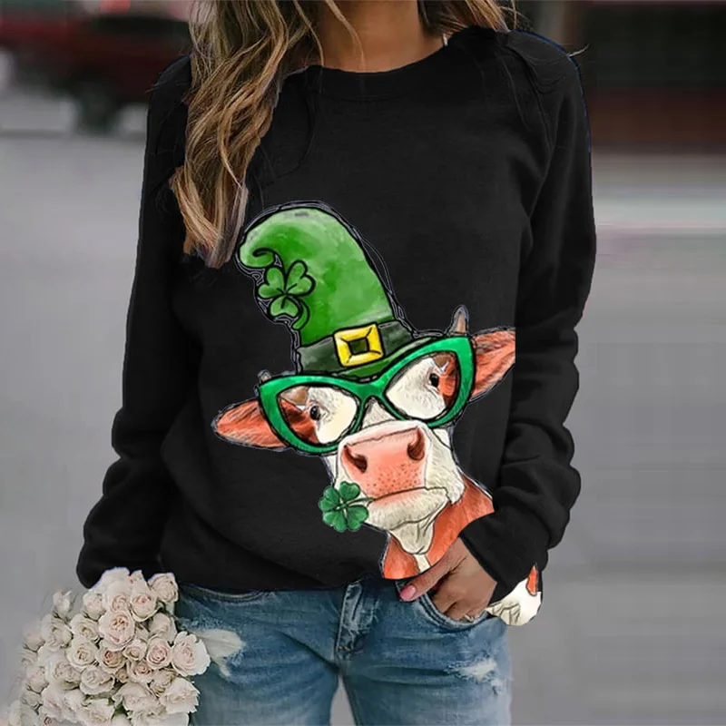 Women's St. Patrick's Cute Cow Print Sweatshirt