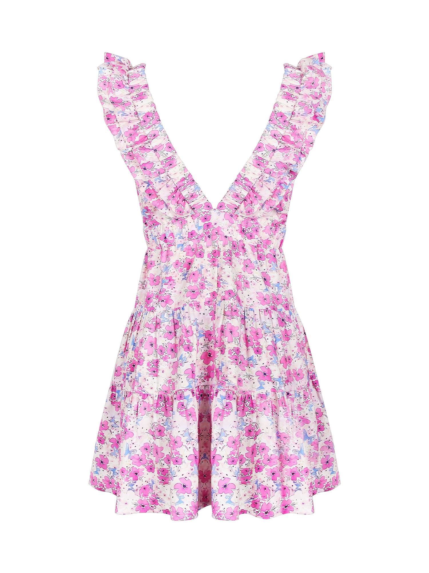Casual Dress for Summer, Breathable Women's Fitted Plain Deep V Neck Ruffled Dress, Women's Clothes for Daily Wear, Womenswear