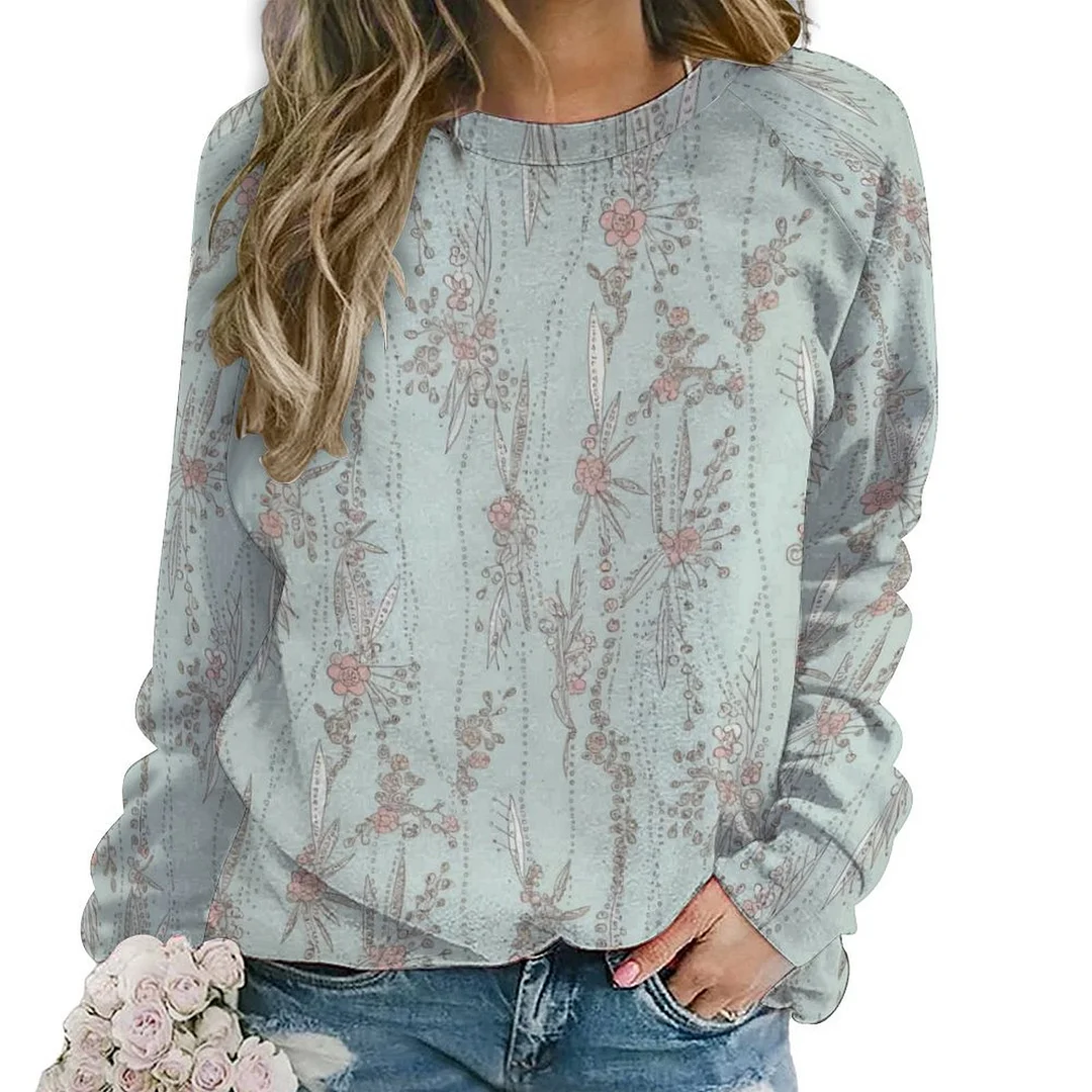 Printed Long Sleeve Casual Sweatshirt for  Women and Men Unisex Pattern Green, Red, Floral