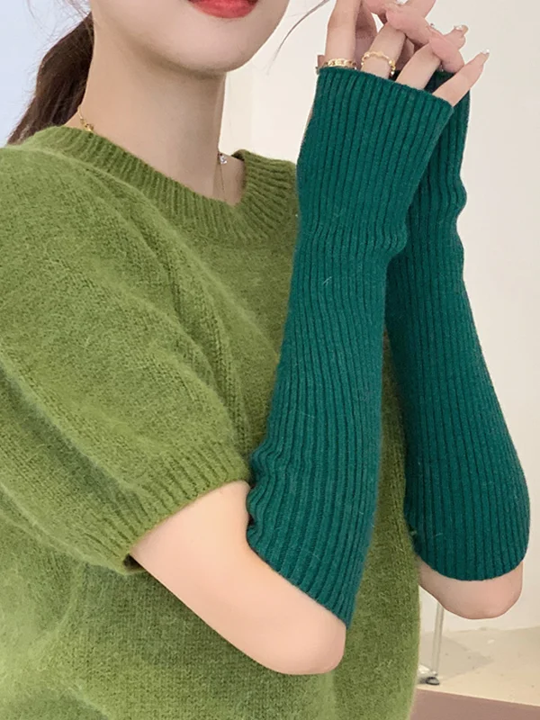 Casual Wool Knitting Keep Warm Solid Color Arm Warmers Accessories