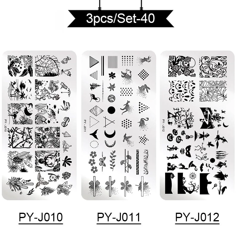 PICT YOU Stamping Plates Kits Striped Line Flowers Stamp Plate Tropical Geometry Lace Halloween Pumpkin Nail  Image Plate-Nail Inspo