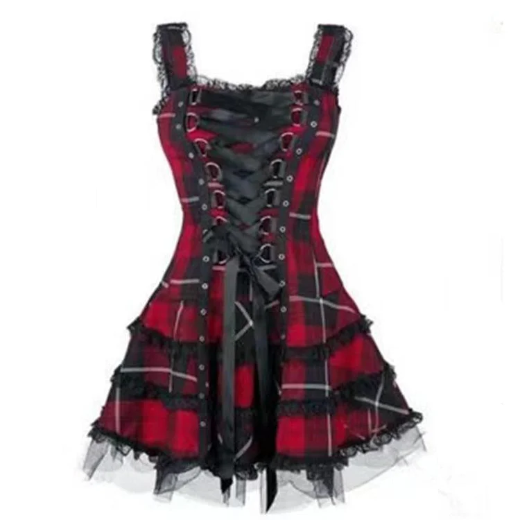 Lace up best sale plaid asymmetrical dress