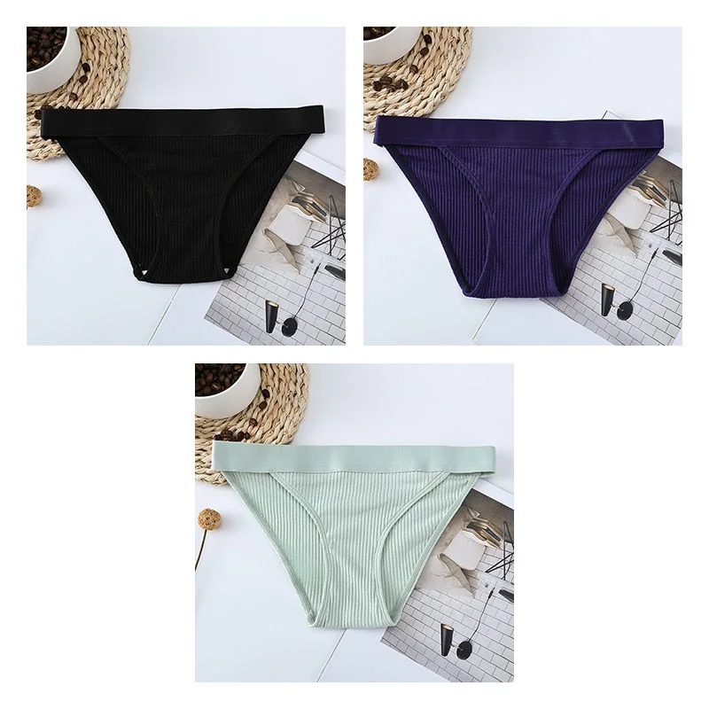 3pcs Cotton Panties Underwear For Women Sports Striped Briefs For Ladies Female Lingerie Woman Intimates Cotton Panties BANNIROU