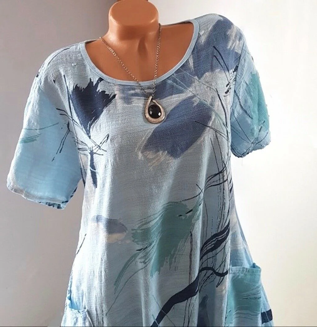 Women Half Sleeve V-neck Solid Color Dress