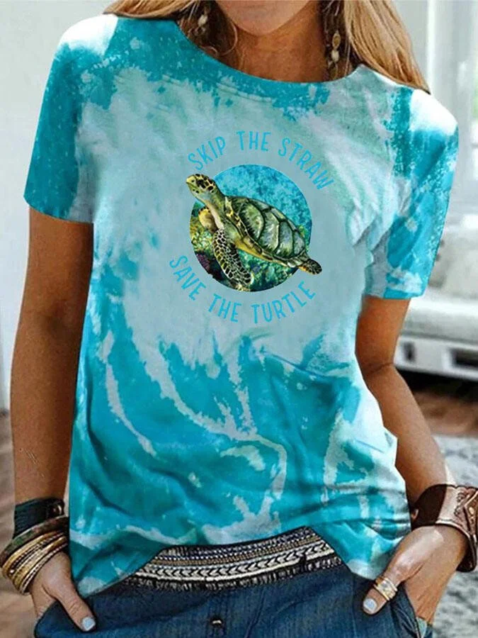 Casual Turtle Print Short Sleeve T-Shirt