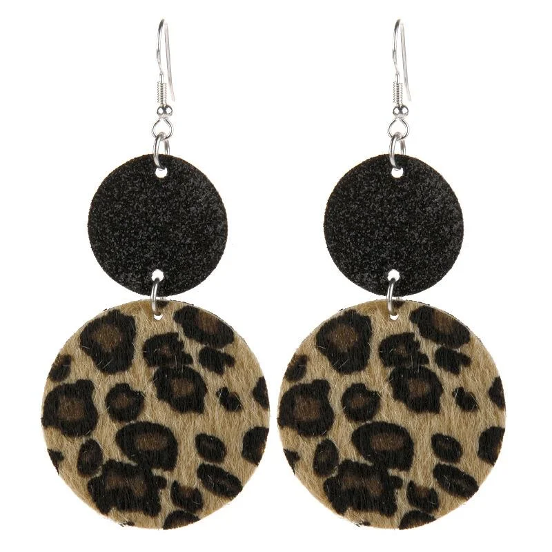Round Leopard Leather Earrings