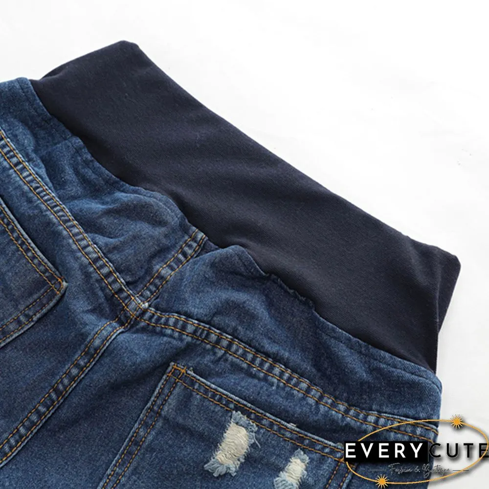 Pregnant Women's Ripped Hole Loose Denim Maternity Shorts Summer Casual Belly Clothes