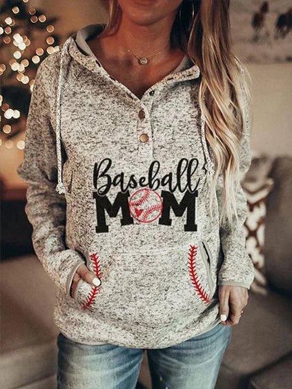 Women's Baseball Mom Print Casual Hoodie socialshop