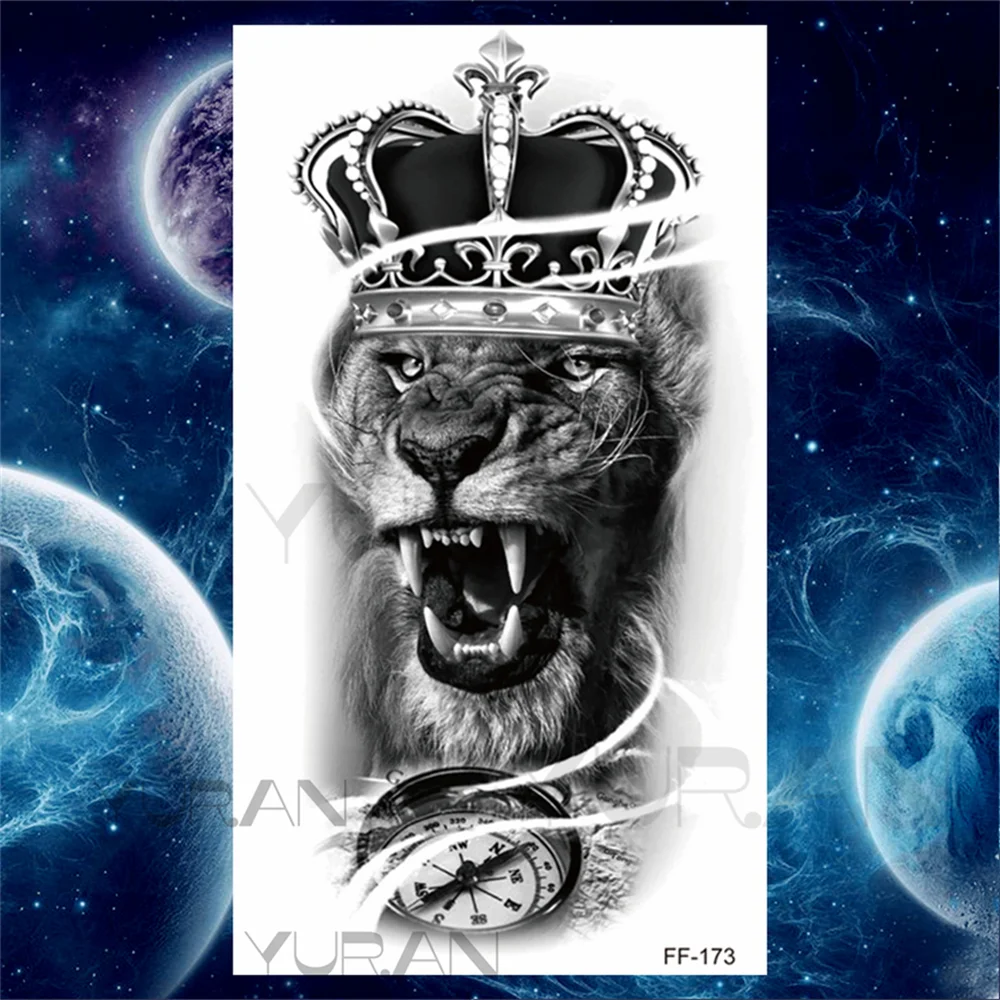 Sdrawing Scary Temporary Tattoos For Men Women Realistic Wolf Forest Lion Tiger Vampire Compass Fake Tattoo Sticker Arm Body Tatoos
