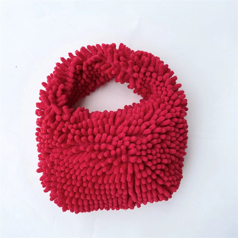 Women’s Plush Solid Color Basic Classic Style Square Zipper Handbag