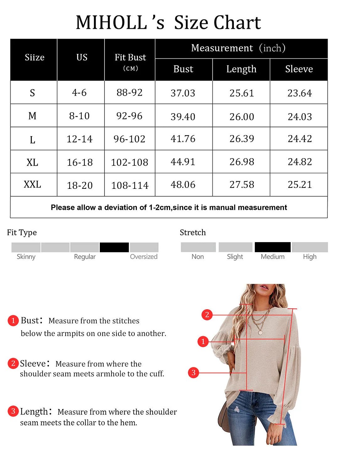 MIHOLL Womens Long Sleeve Top Crew Neck Ruffle Lantern Sleeve Casual Loose Blouse T Shirts