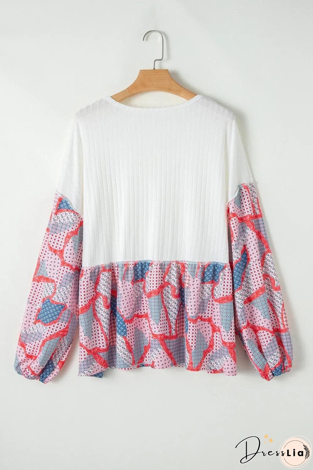 Apricot Plus Size Printed Patchwork Textured Buttoned Blouse