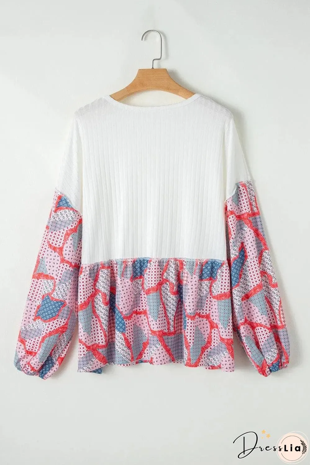 Apricot Plus Size Printed Patchwork Textured Buttoned Blouse