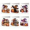 (US Only)6PCS DIY Halloween Cat Diamond Art Greeting Cards for Halloween and Holidays