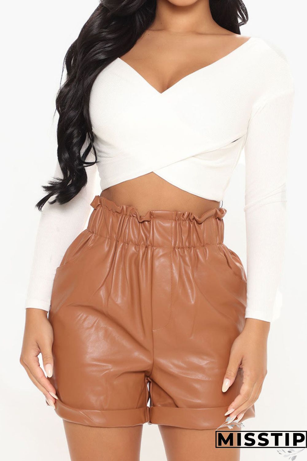 Black Fashion Casual Solid Patchwork Fold Straight High Waist Straight Solid Color Bottoms