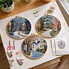 4pcs Town-DIY Embroidery Kit with Pattern Cotton Threads Needles Hoop Scissor 25*25cm tapestrymarket