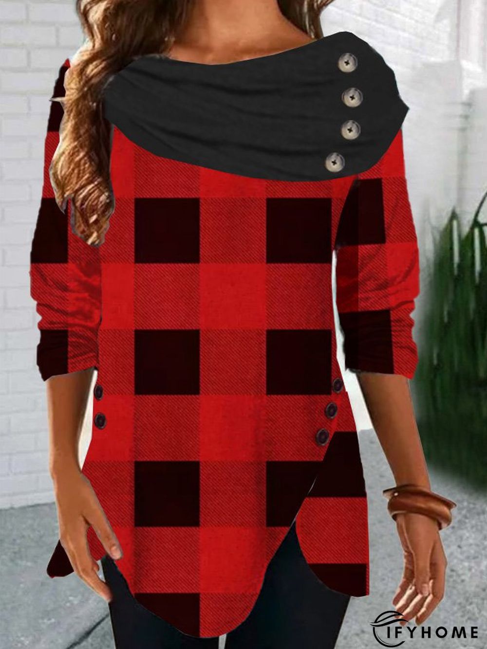 Grid Cowl Neck Casual shirt & Tunic Top | IFYHOME
