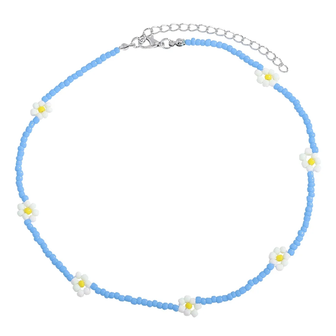 Dvacaman Bohemian Colorful Daisy Flowers Beaded Choker Necklace Korean Cute Statement Clavicle Necklace for Women Summer Jewelry