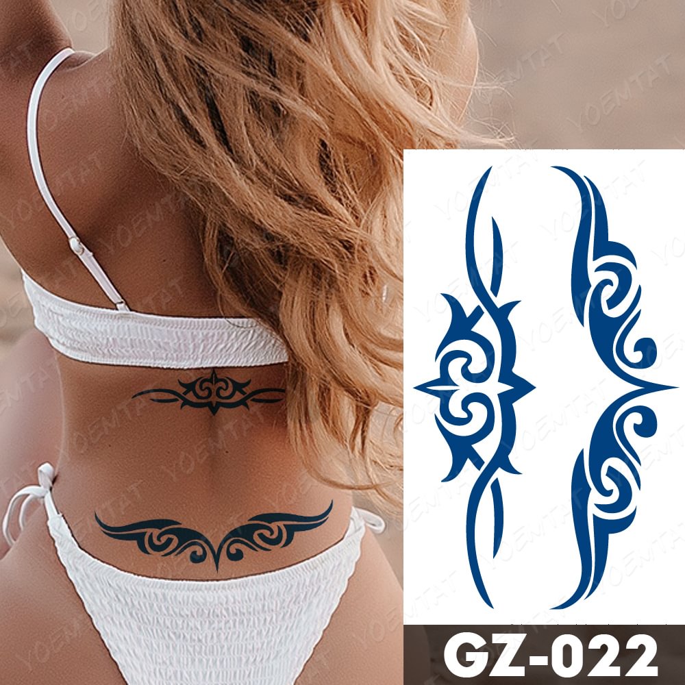 Gingf Lasting Waterproof Temporary Tattoo Sticker Lotus Butterfly Flame Totem Flash Tatto Sexy Girl Body Art Ink Blue Fake Tatoo