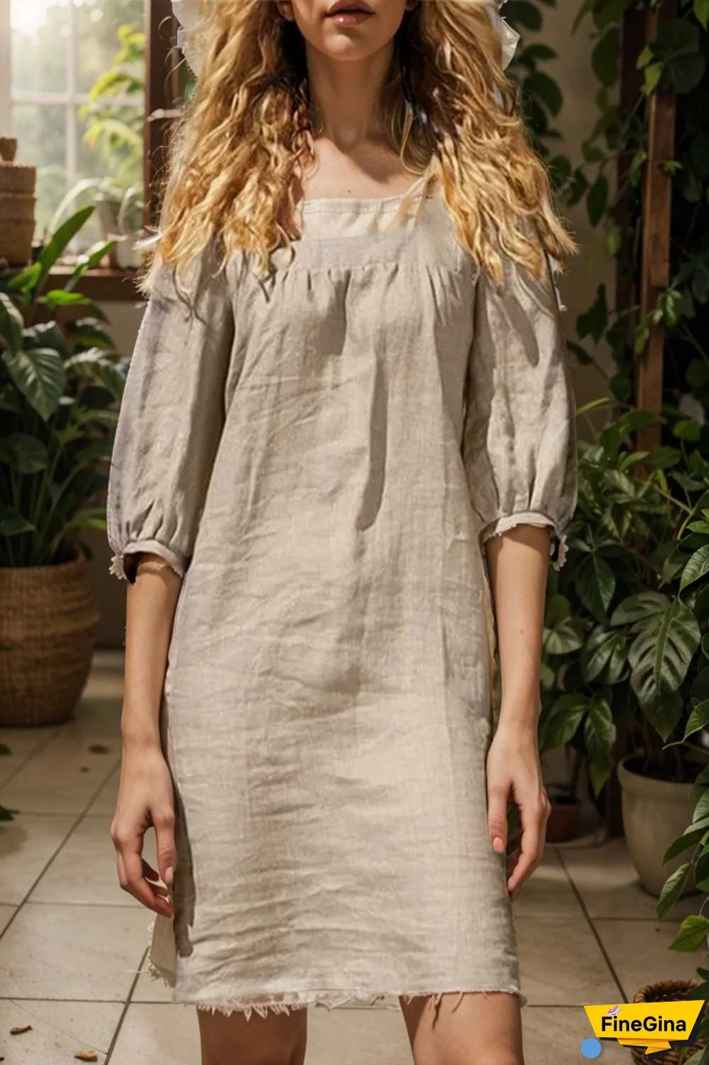 cotton linen loose casual half sleeve mini dress