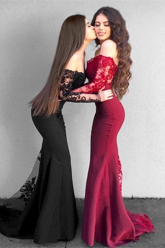 Langarmes Spitze Meerjungfrau Abendkleid PD0291 Lunass