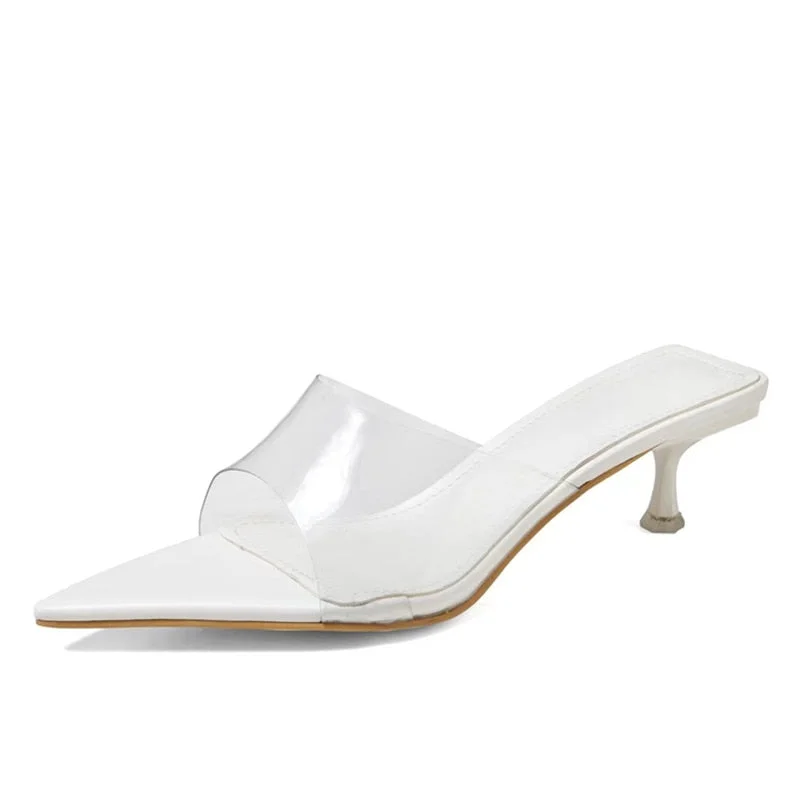 Red Green PVC Transparent Jelly Shoes For Women Sexy Pointed Open Toe Shallow Slider Slippers Ladies Sandals Stiletto Heels Mule