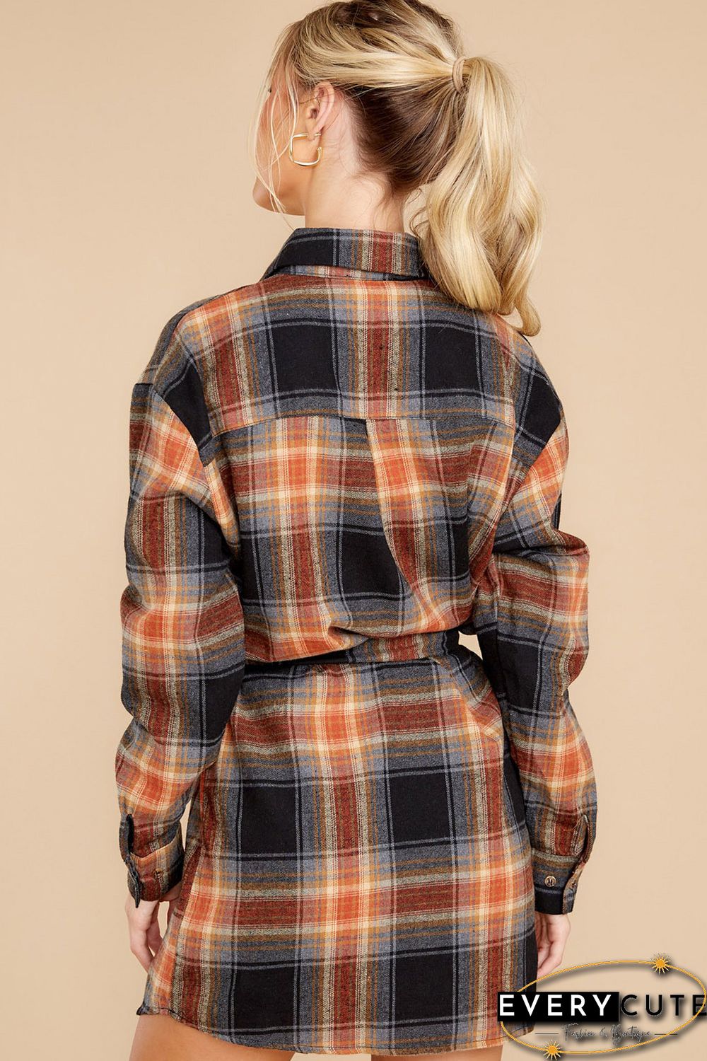 Plaid Chest Pocket Shirt Mini Dress with Belt