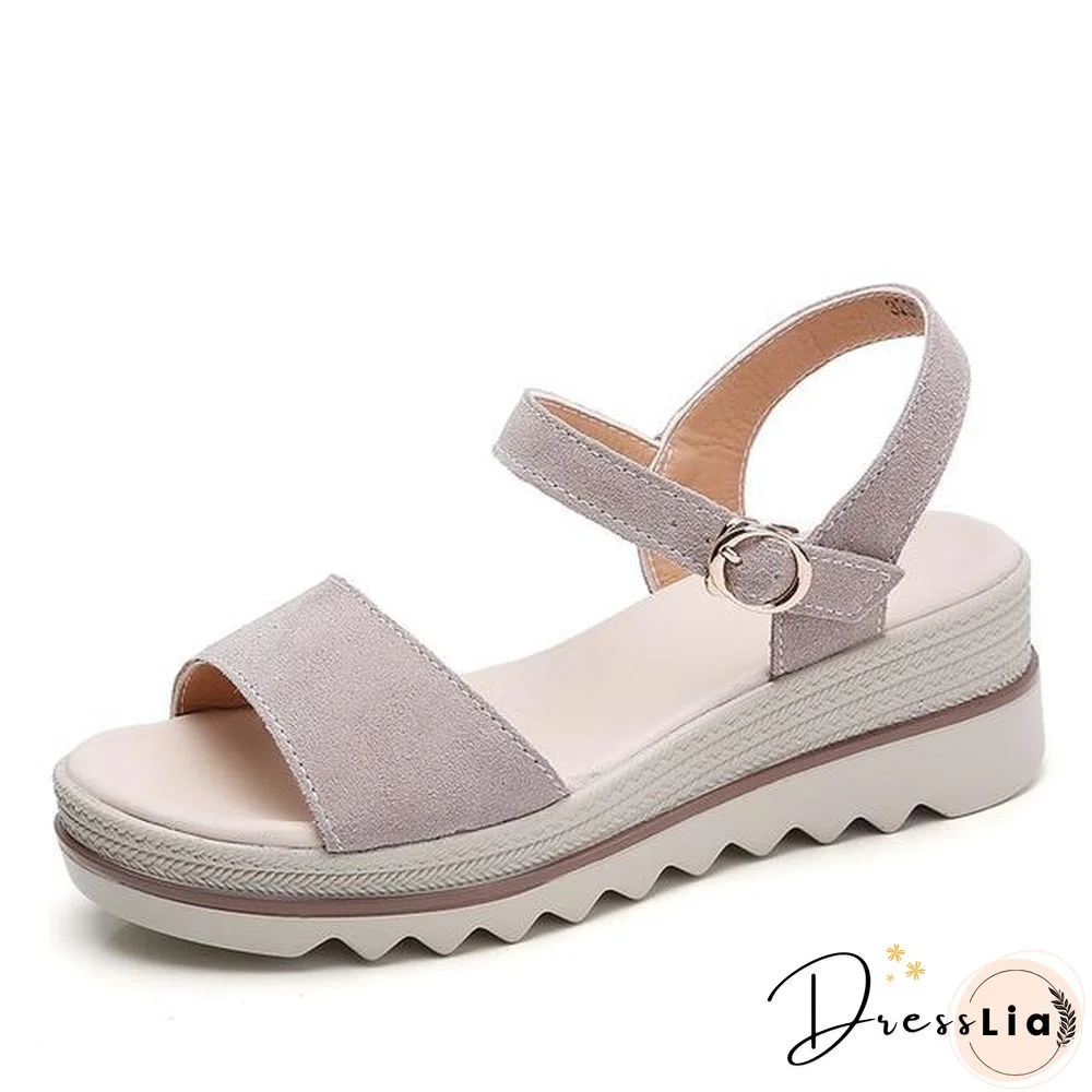 Women Suede Leather Platform Sandals Shoes Peep Toe Beach Thick Sole Sandals