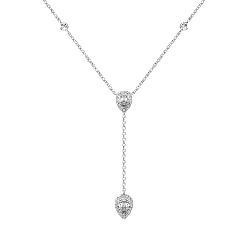 925 Sterling Silver Zircon Plating Inlay Water Droplets Pendant Necklace