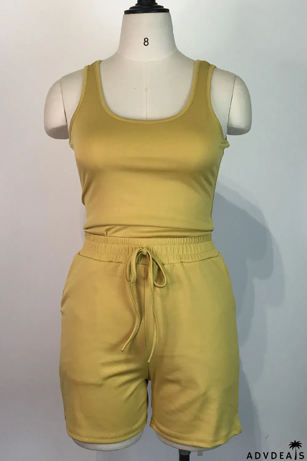 Orange Pink Casual Solid Split Joint U Neck Sleeveless Two Pieces