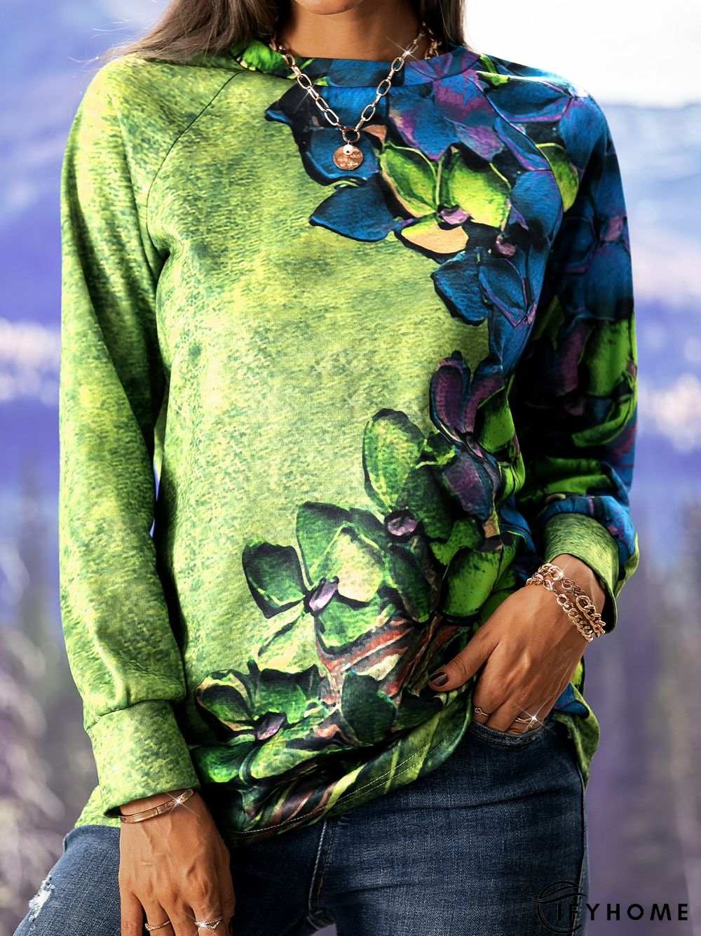 Printed Long Sleeve Sweatshirt | IFYHOME