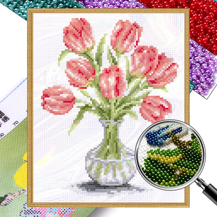 【Bead Embroidery】Tulip 25x31cm 9CT Stamped Cross Stitch gbfke