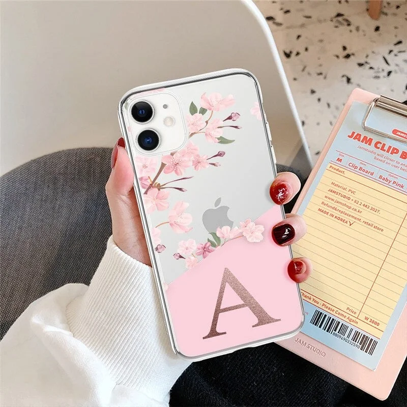 Fashion Initial Letter Flower Personalized Case For iPhone