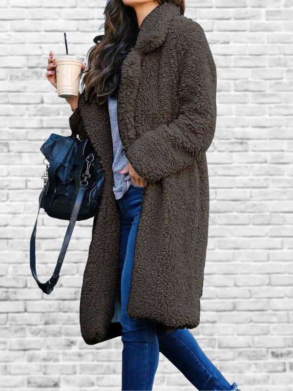 Women's Fleece Jacket Coat Laple Open Front Long Jacket