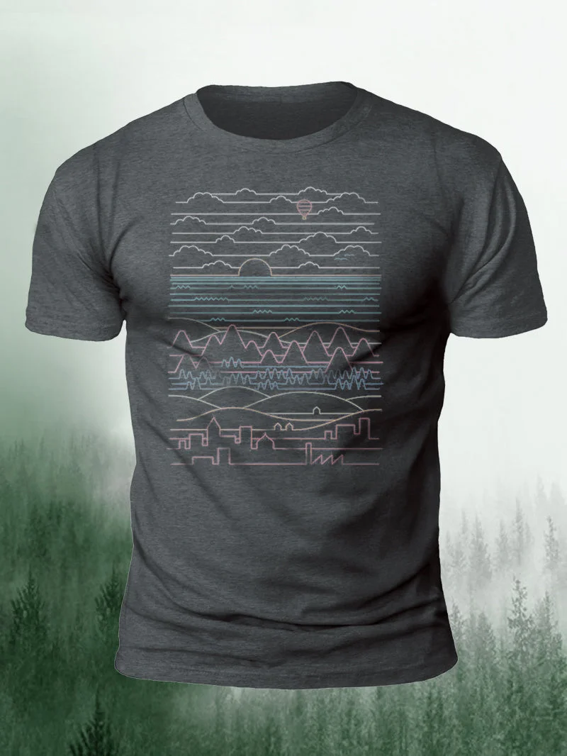 Men's Geometric Linear Landscape Short-Sleeved Shirt in  mildstyles
