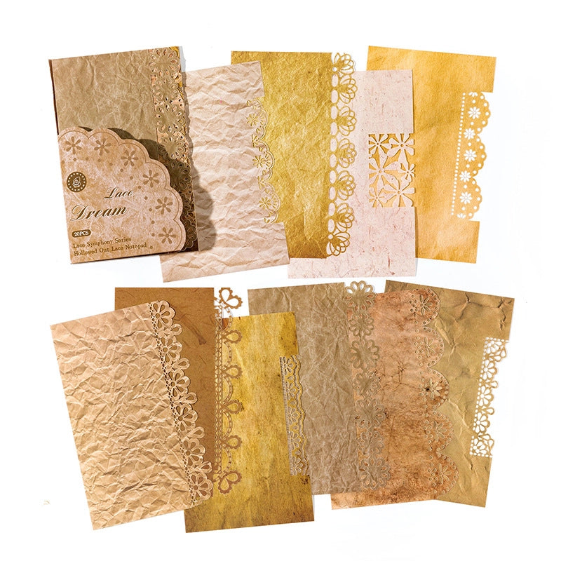 Mocard Notepad Lace Symphony Series Base Hollow Lace Journal Decorative Source Material 20 Pieces