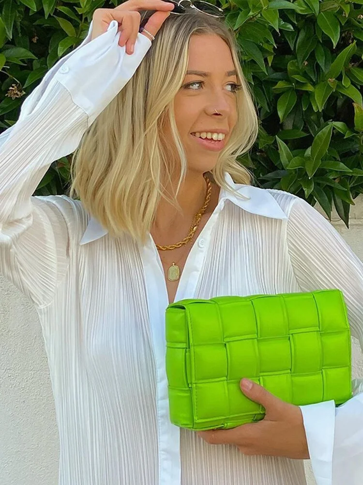 WannaThis Turn Down Collar  Midi Dress  Folds Split Button Casual 2021 Autumn Long Sleeve Elegant Sexy Vintage Chic White Dress