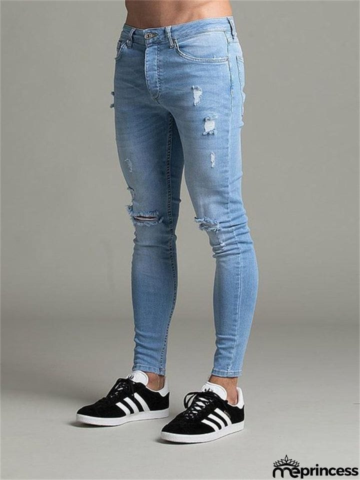 Men's New Fashion Skinny Stretch Hole Jeans