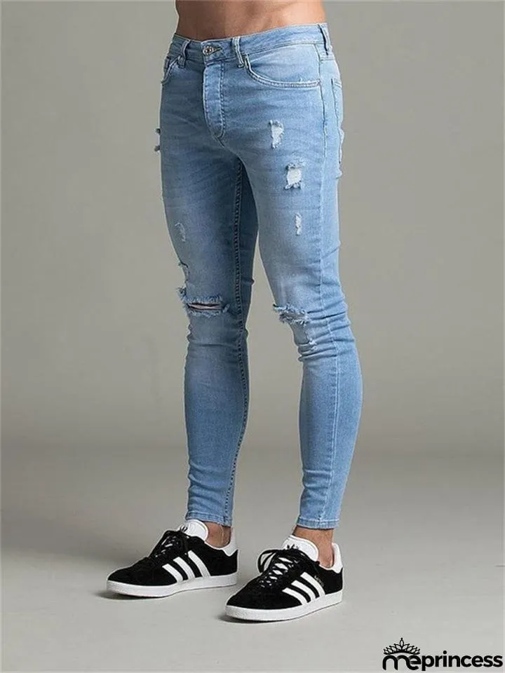 Men's New Fashion Skinny Stretch Hole Jeans