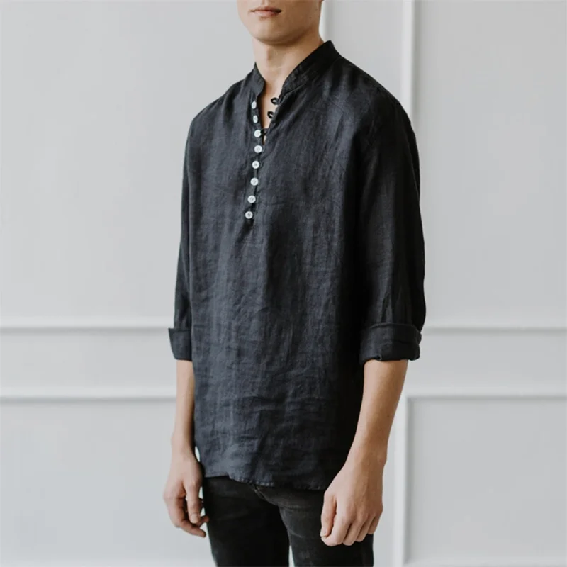Men's Casual Style Button Linen T-shirt