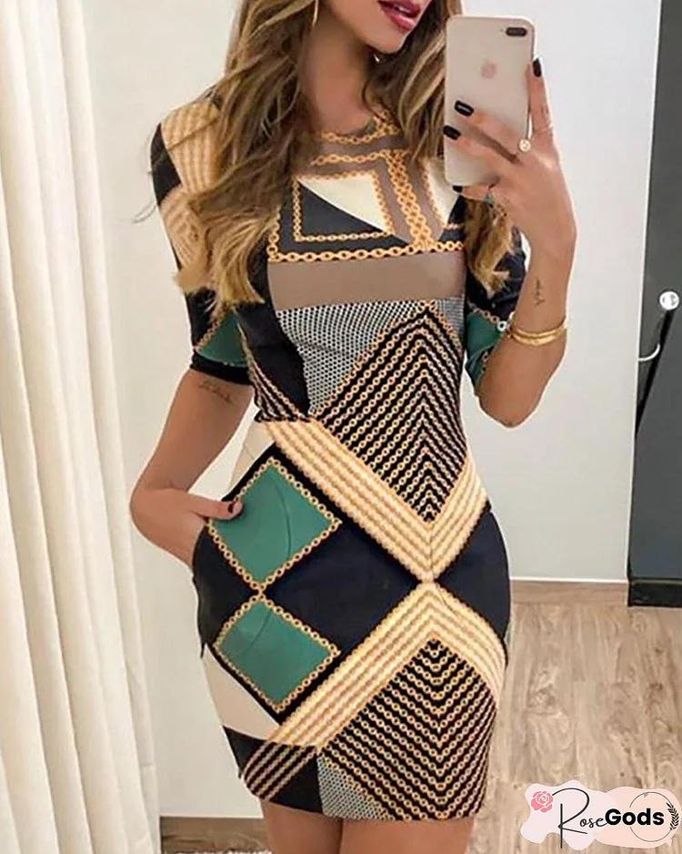 Geo Chain Print Bodycon Dress