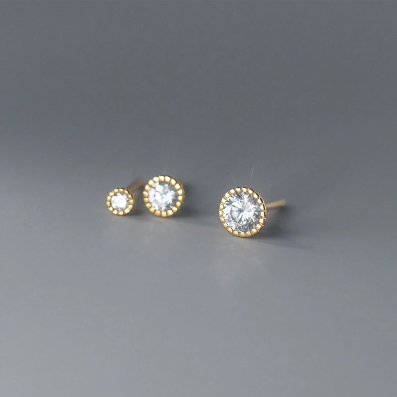 1 Pair 925 Sterling Silver Zircon Solid Color Ear Studs