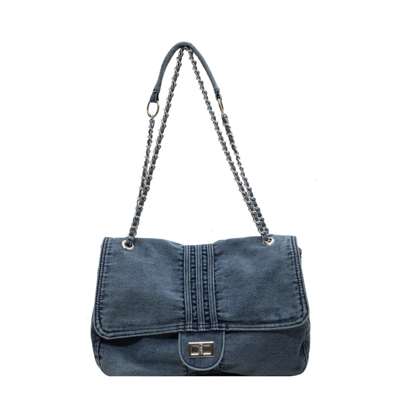 Retro Casual Denim Tote Bag For Women Autumn New Large Capacity Chain High-grade Shoulder Messenger Bag