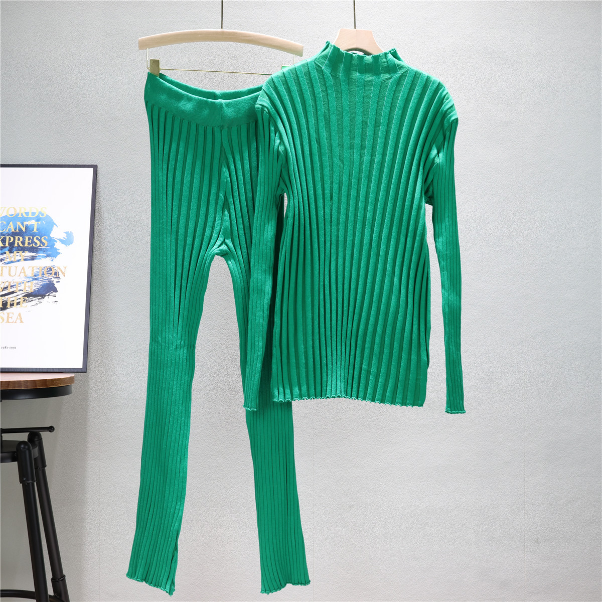 Rotimia Tight and sexy knitted sweater and flared trousers two-piece set