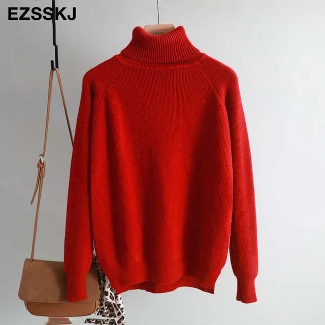 Pure color basic sweater thick Sweater Women Pullover Casual Turtleneck Long Sleeve Knit Sweater Female Jumpers