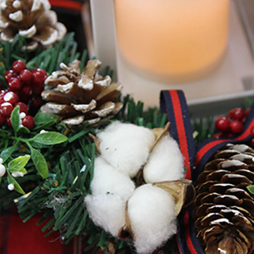 Christmas vine circle simulation cotton pine cone red fruit wreath decorations
