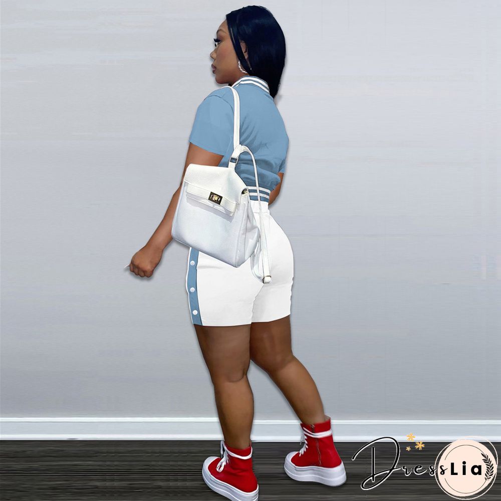 Short Sleeve Button Baseball Jacket and Shorts Set