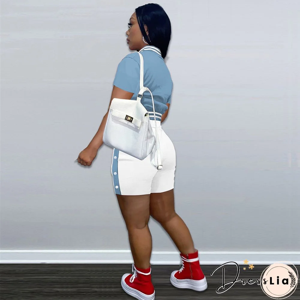Short Sleeve Button Baseball Jacket and Shorts Set