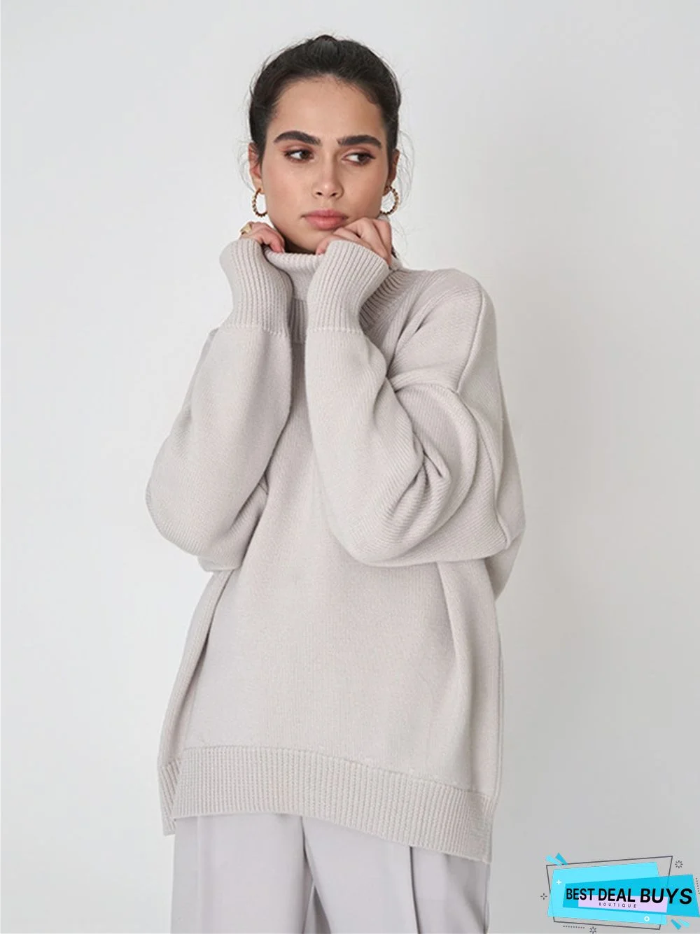 Comfortable Loose Solid Color Classic Versatile Turtleneck Sweater