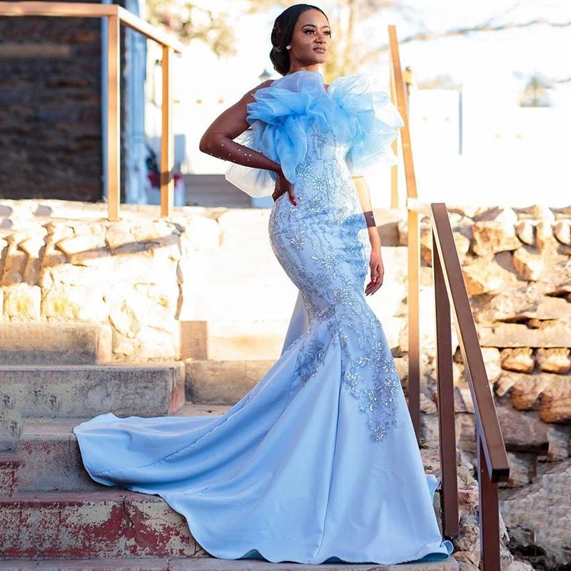 Graduation Party Dress Gift Billlnai 2023 Lace Crystal Mermaid Evening Dresses Arabic Aso Ebi Sheer Neck Prom Gowns Vintage Formal Party Special Occasion Dress